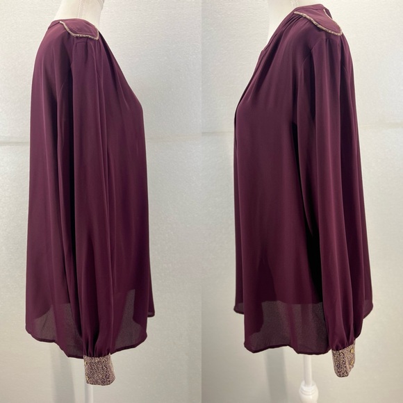 Metaphor Burgandy Dark  Red Semi Sheer Buttom Down Top SIZE XL - Picture 13 of 17